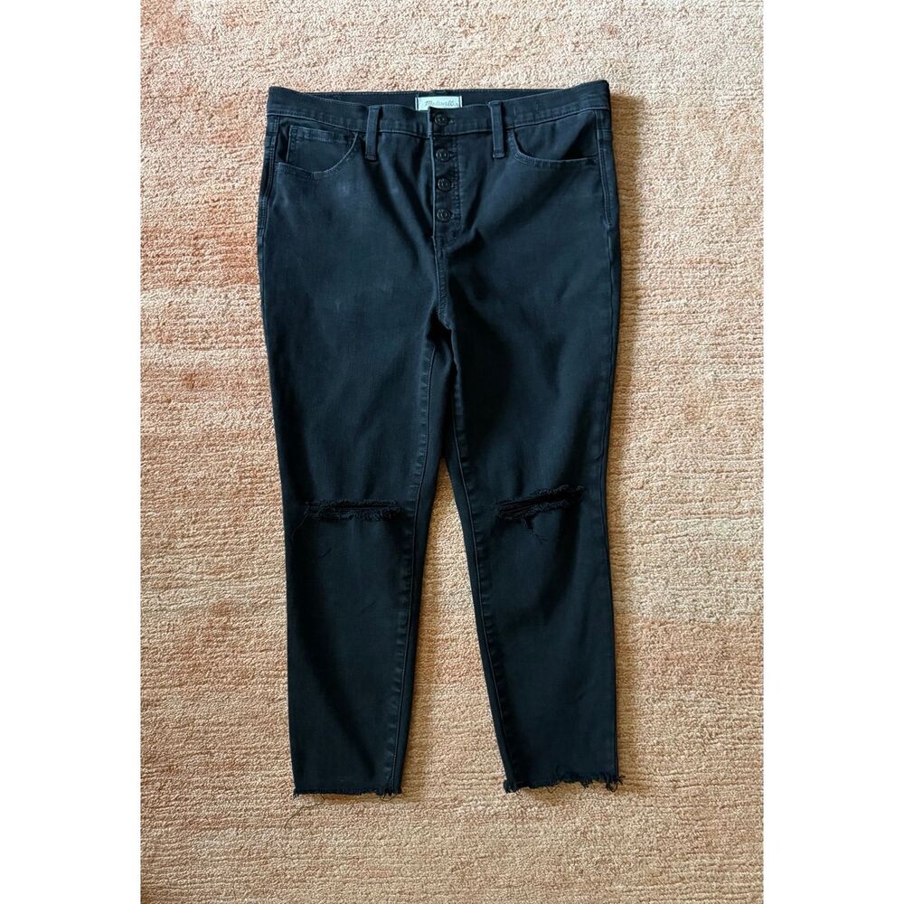 Madewell 10” High-Rise Jeggings Black Distressed Raw Hem Jeans Size 31P
